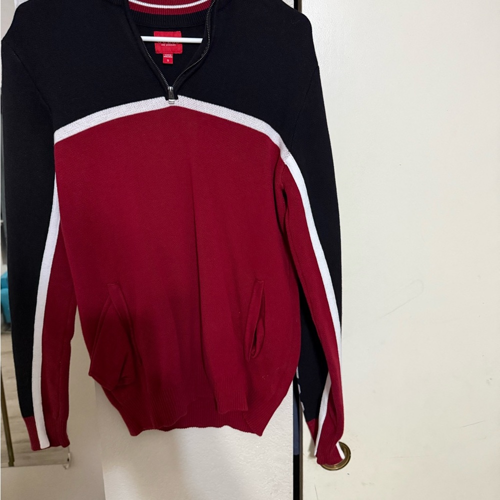 Men's Zip-Up Sweater Pullover - Black & Burgundy